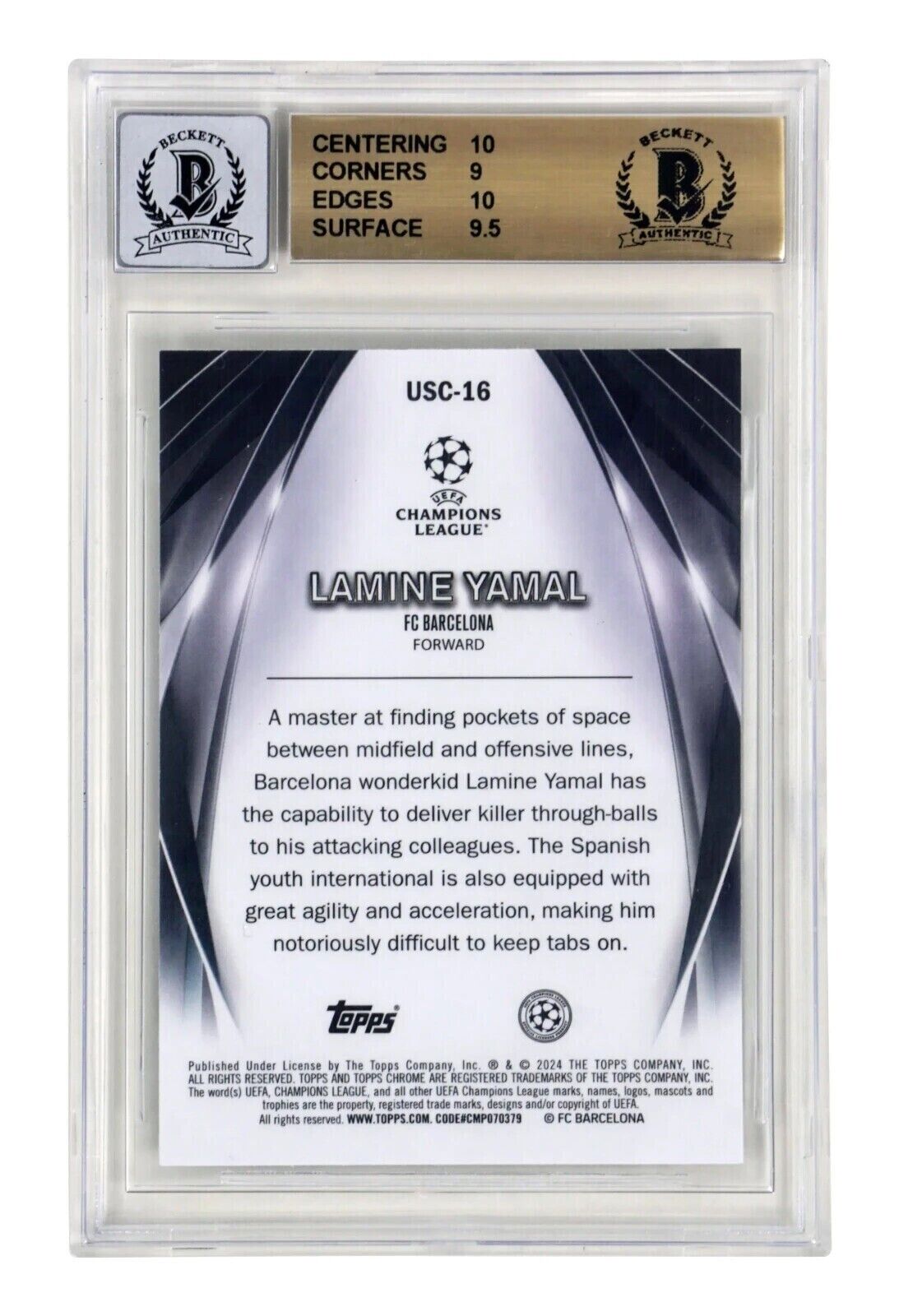 Lamine Yamal Signed 2023-24 Topps Chrome Ultimate Stage Rookie – BGS 9.5 Auto 10